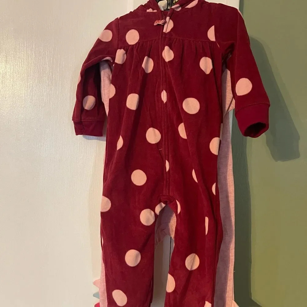 Carter's Infant 2-pack hooded Jumpsuit pink and burgundy color